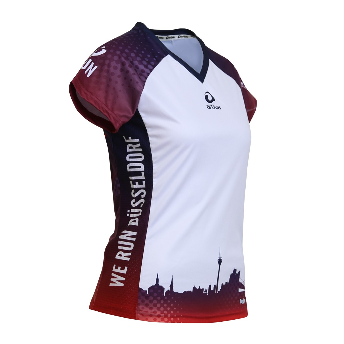 Personalisierbares Lauftrikot, Modell "CITY V-RUN Düsseldorf", Frauen